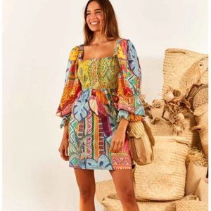FARM Rio Colorful Patchwork Mini Dress